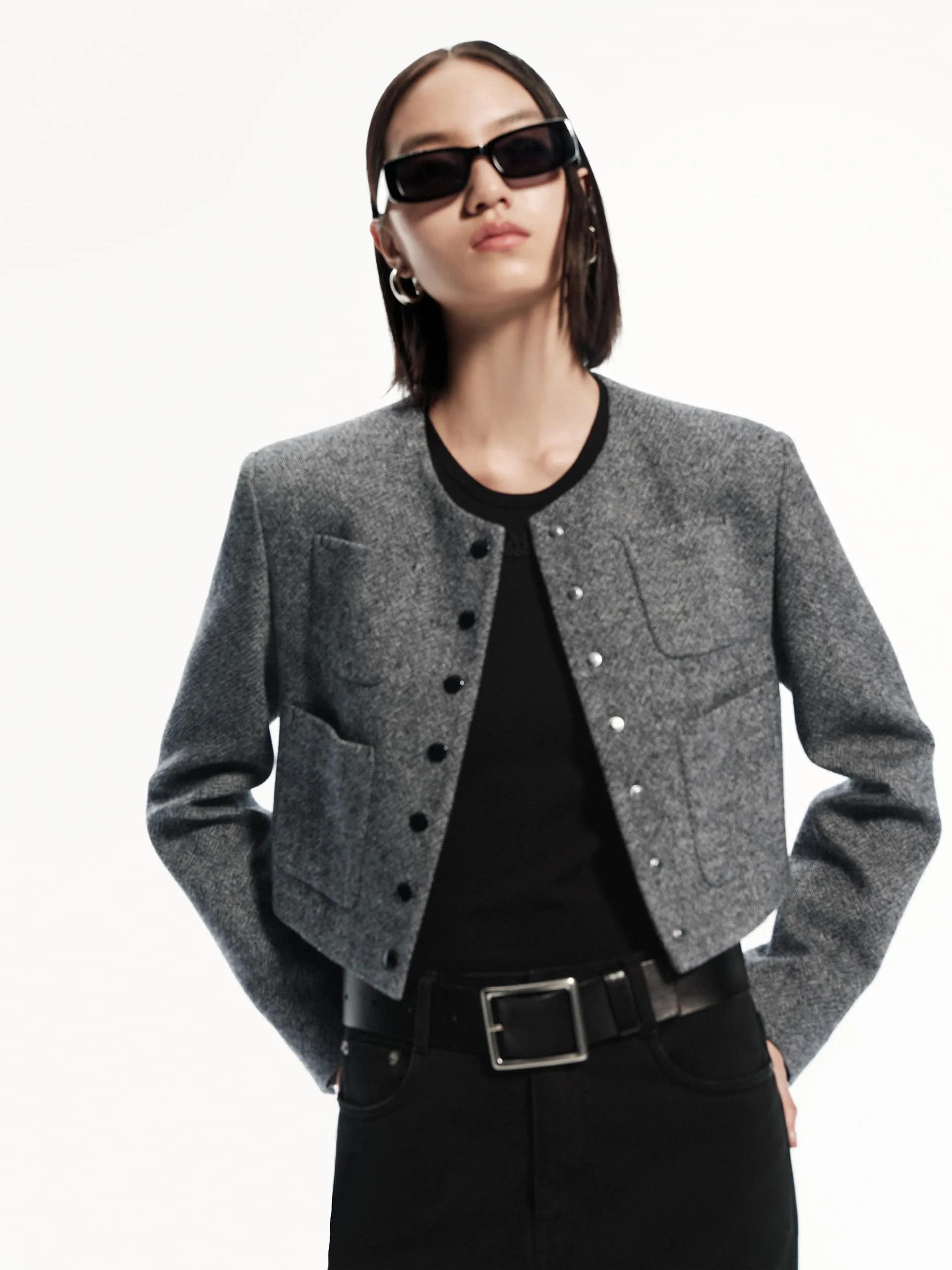 Front Pocket Cropped Jacket