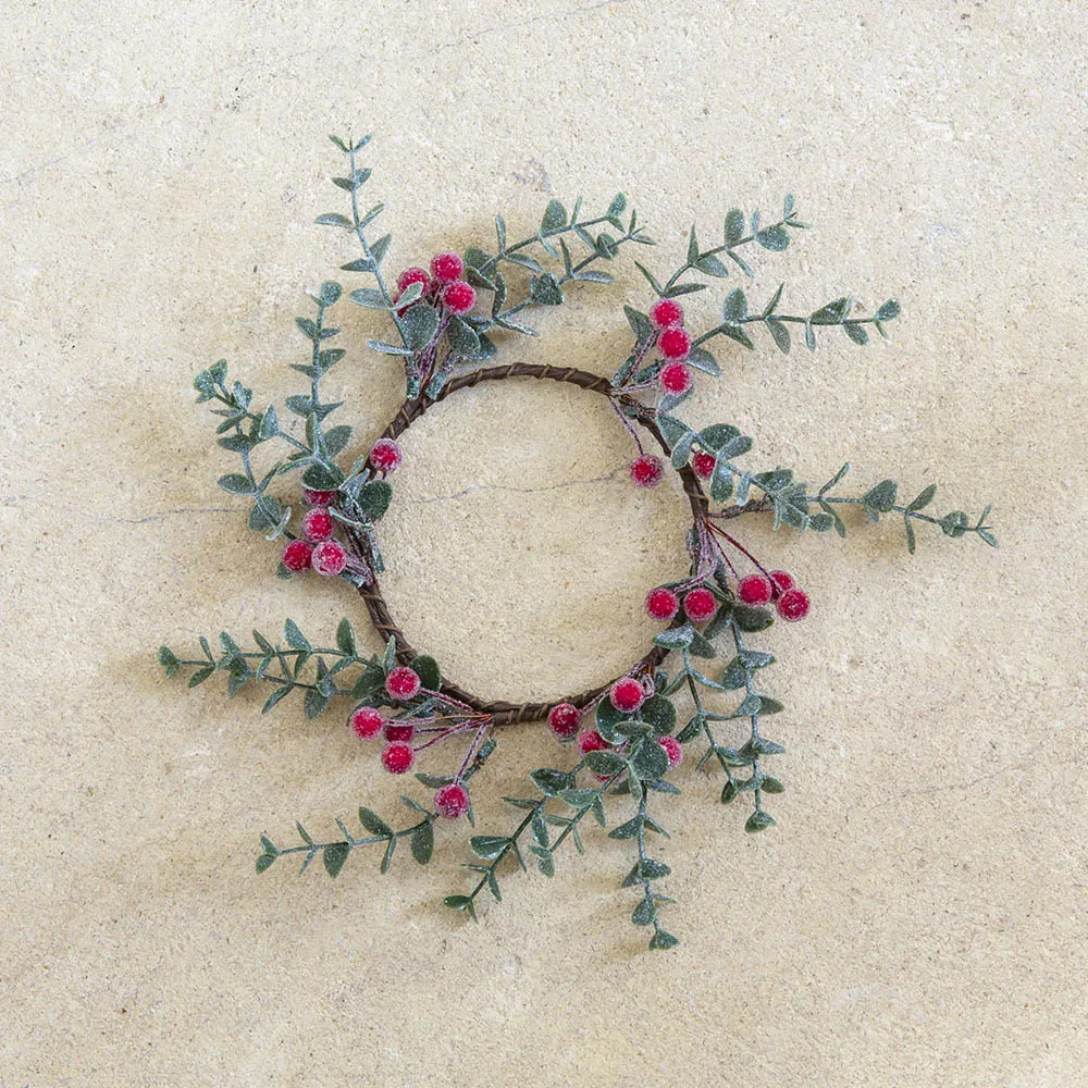 Frosted Faux Red Berry Candle Ring