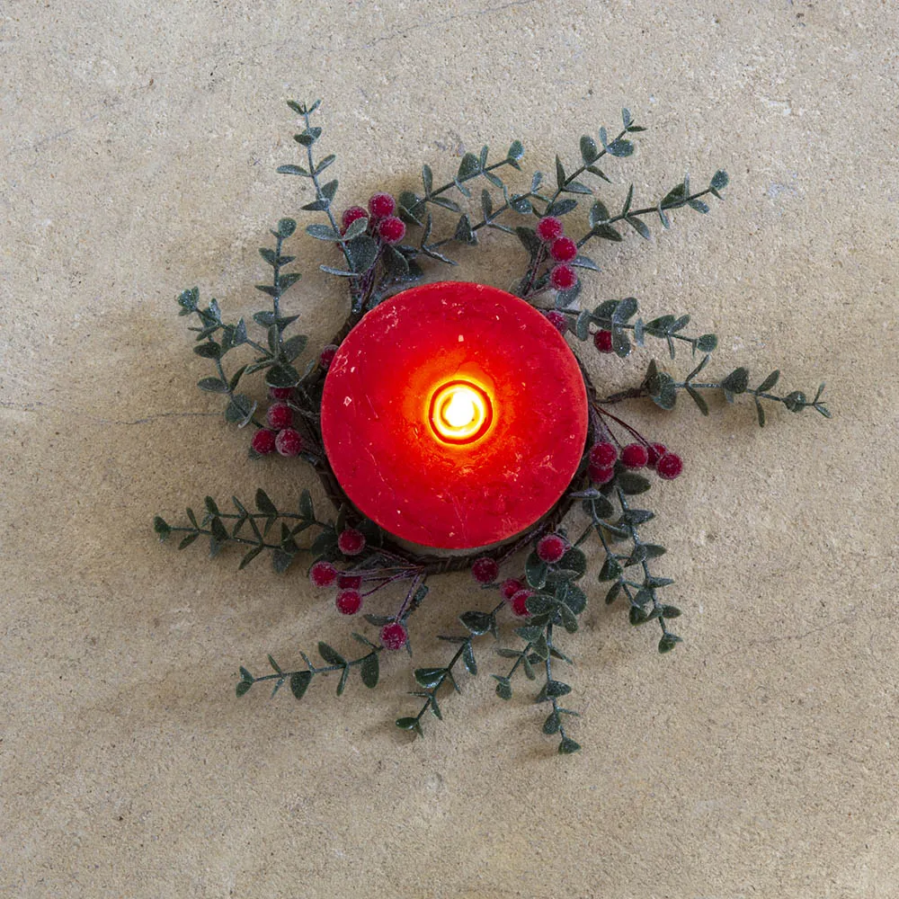 Frosted Faux Red Berry Candle Ring