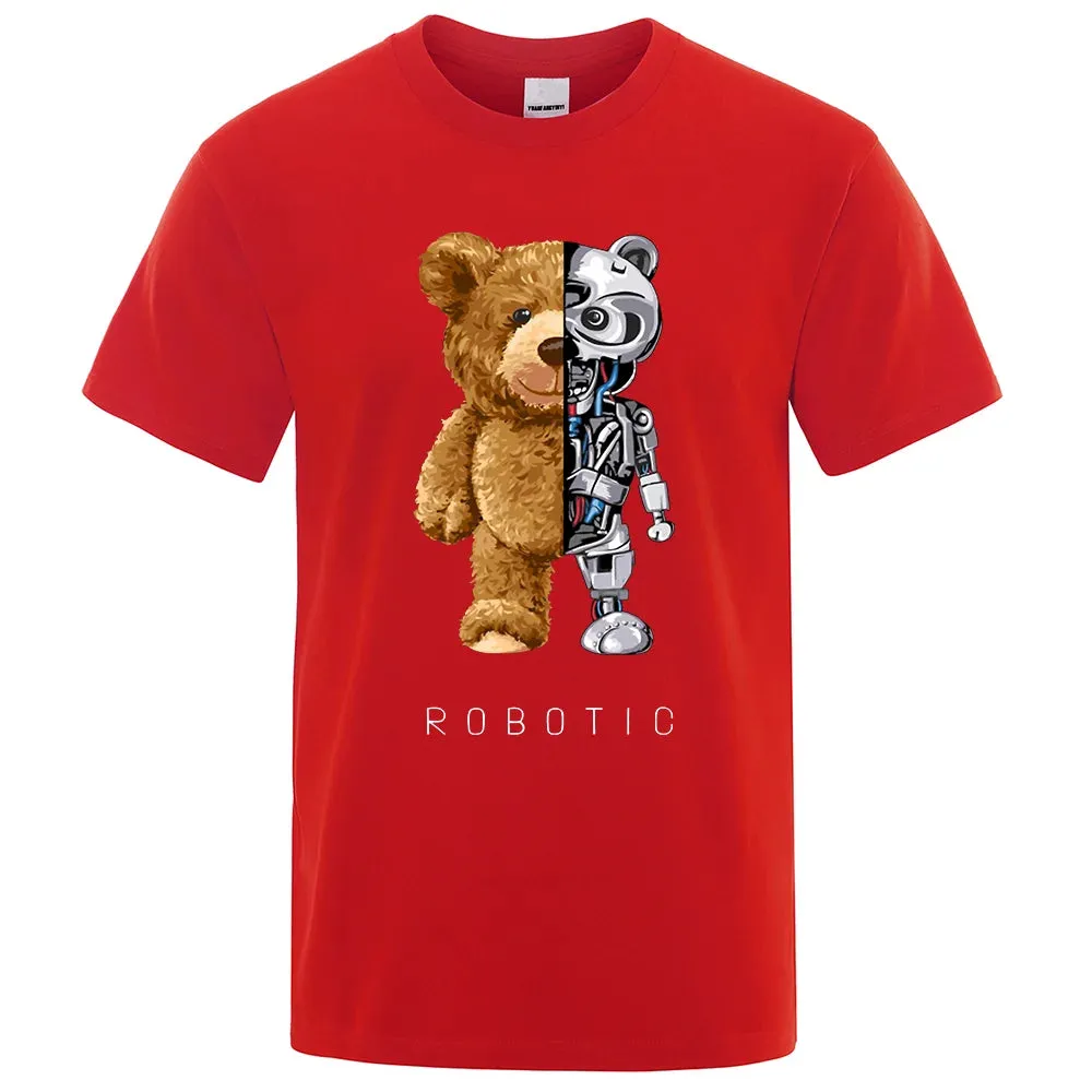 Funny Ted Bear Robot T-shirt – Men’s Oversized Casual Summer Tee