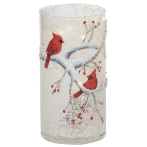 Glass Frosted Christmas Light Up Winter Red Cardinal Vase