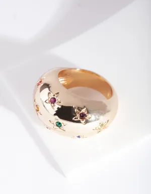 Gold Rainbow Diamante Star Ring