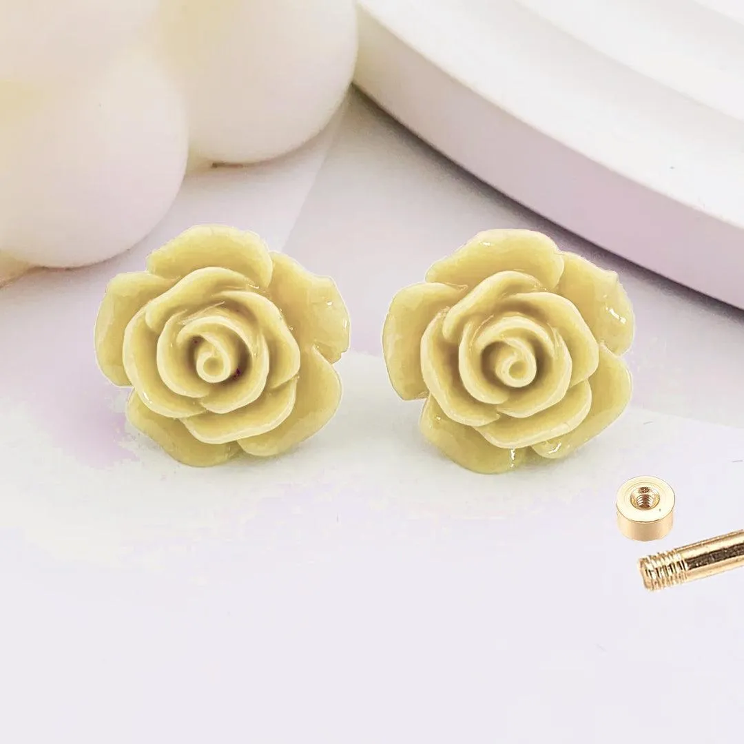 Golden Stainless Steel Stud Earings Flower Design - 088