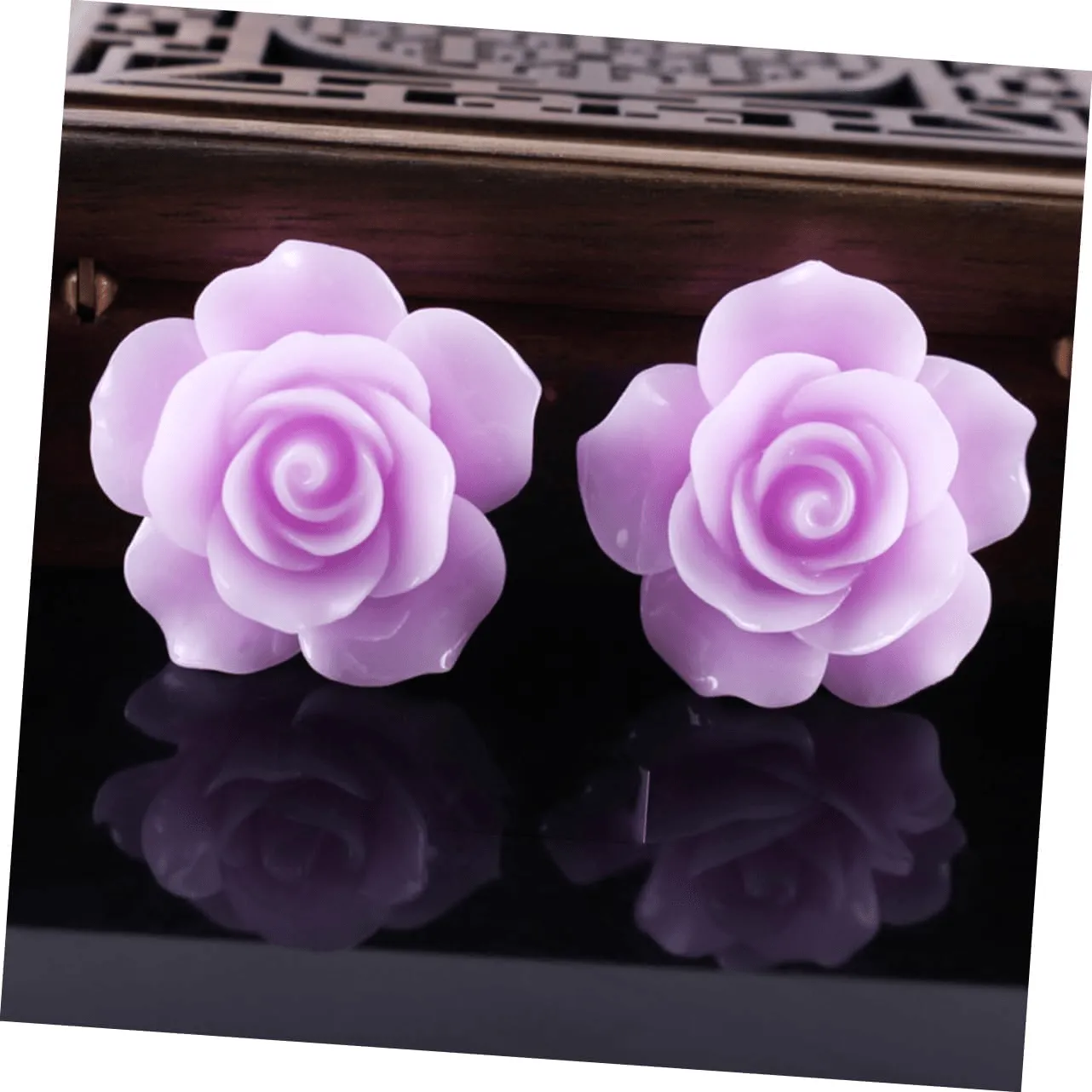 Golden Stainless Steel Stud Earings Flower Design - 088