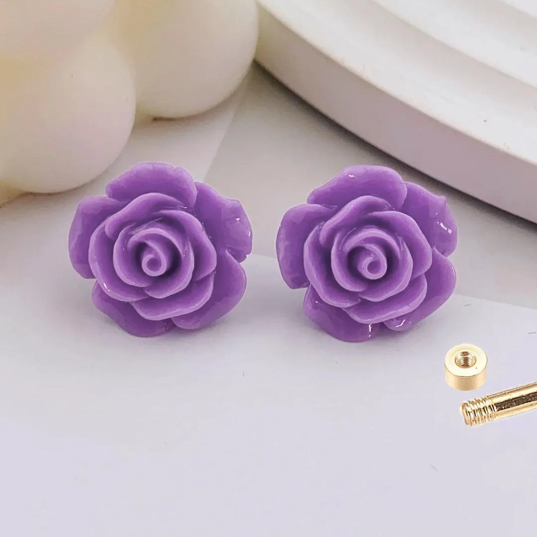 Golden Stainless Steel Stud Earings Flower Design - 088