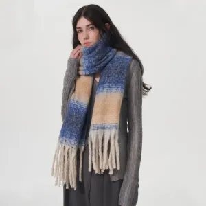 Gradient Color Block Cashmere Comfort Stripe Tassel Simple Fashion Long Muffler Scarf