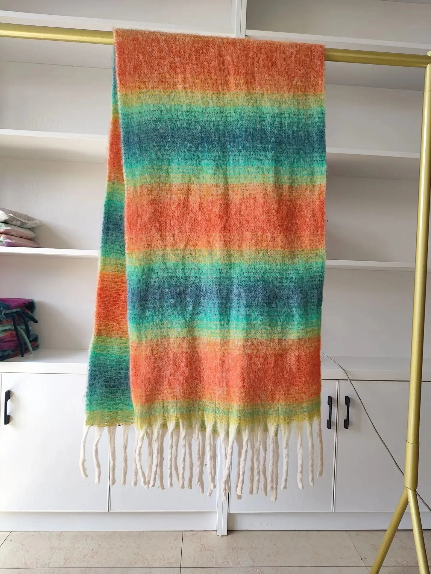 Gradient Color Block Cashmere Comfort Stripe Tassel Simple Fashion Long Muffler Scarf