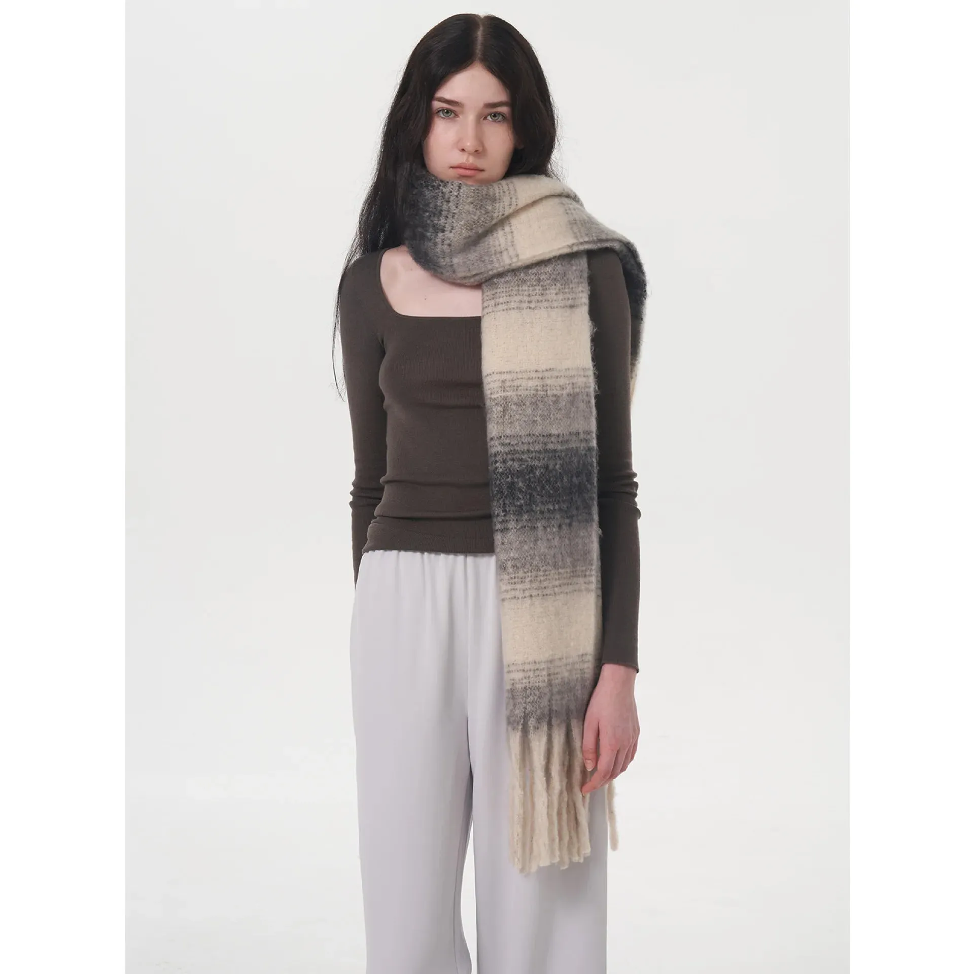 Gradient Color Block Cashmere Comfort Stripe Tassel Simple Fashion Long Muffler Scarf