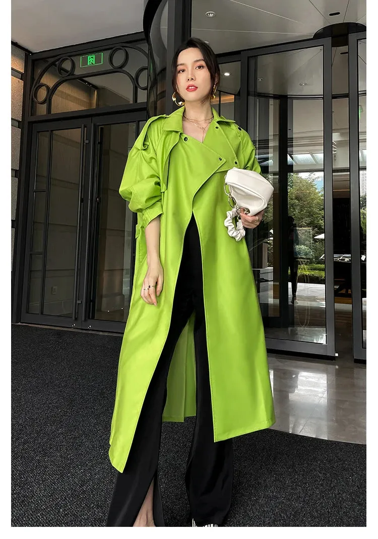 HEYFANCYSTYLE Sleek Long Faux Leather Trench Coat