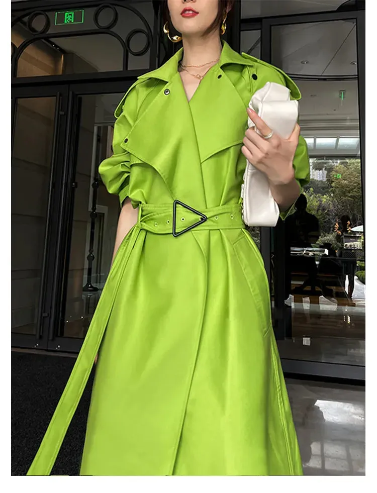 HEYFANCYSTYLE Sleek Long Faux Leather Trench Coat