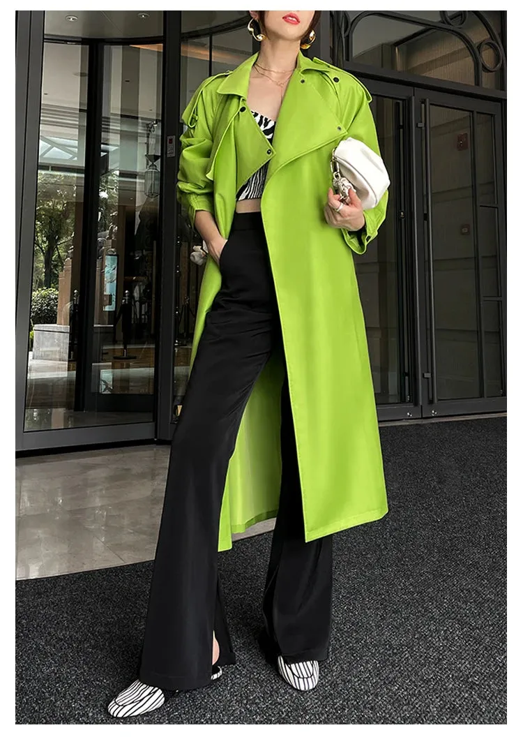 HEYFANCYSTYLE Sleek Long Faux Leather Trench Coat