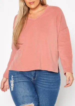 Hi Curvy Plus Size Basic V Neck Long Sleeve Top