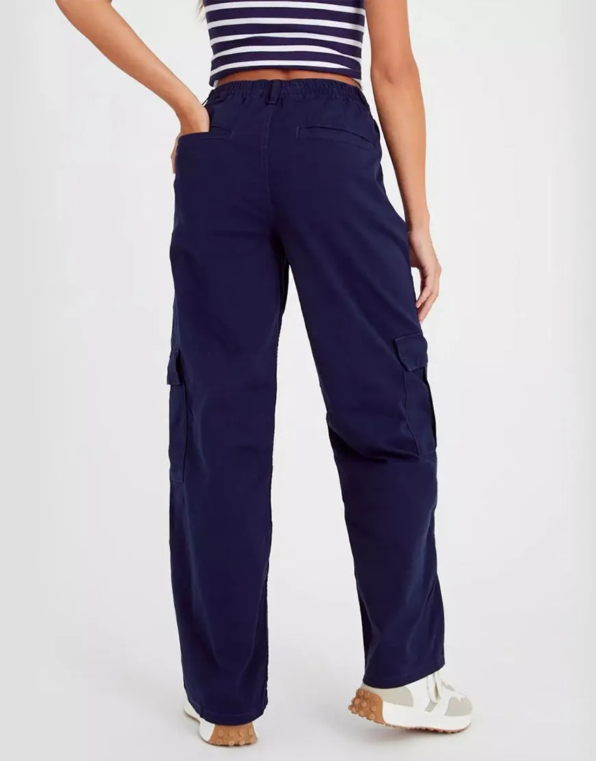 High Rise Wide Leg Cargo Denim Trouser Navy Blue