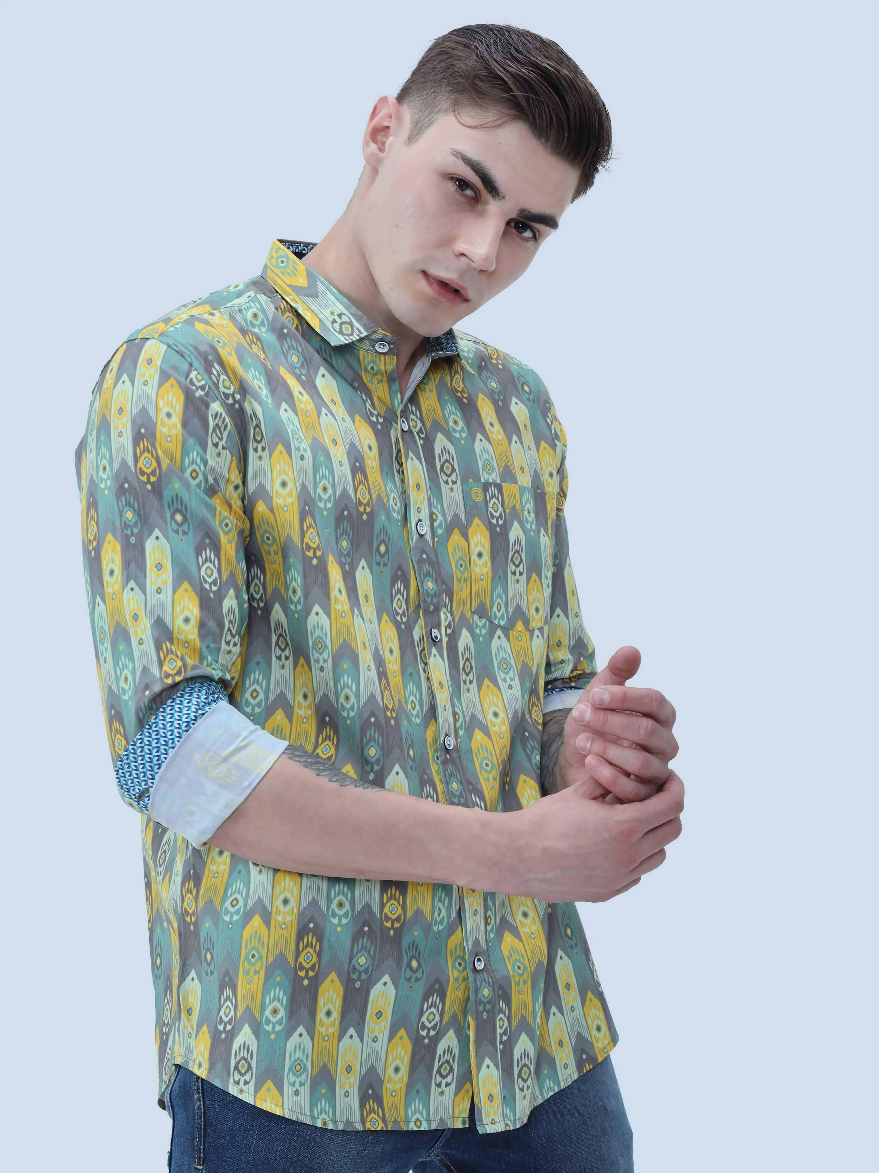 Ikat in Arrow Digital Printed Full Shirt