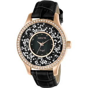 Invicta Women's Angel Rose Gold-Plated S. Steel Black Leather Watch 24565