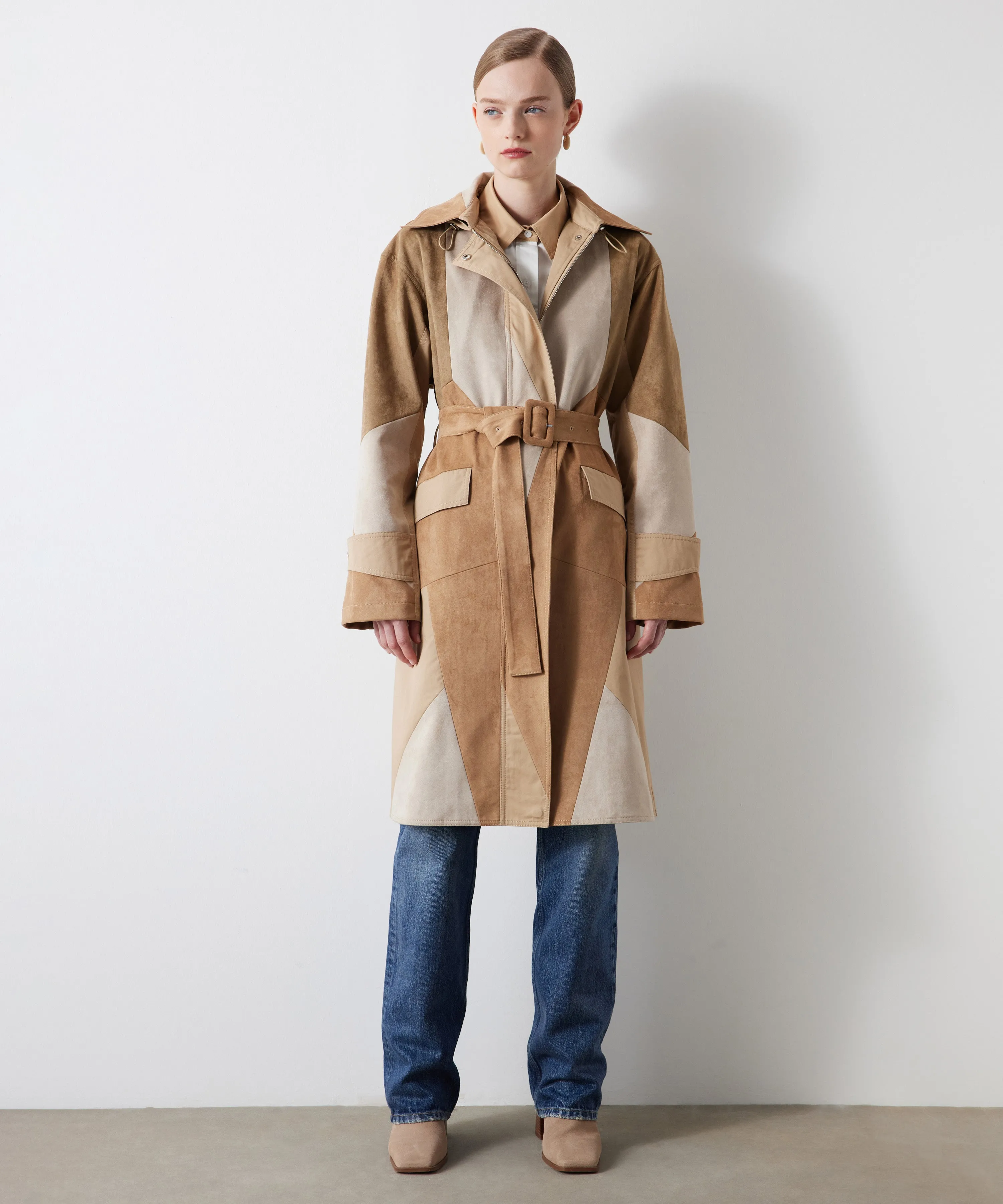 Ipekyol Color Block Suede Garnished Trench Coat Natural