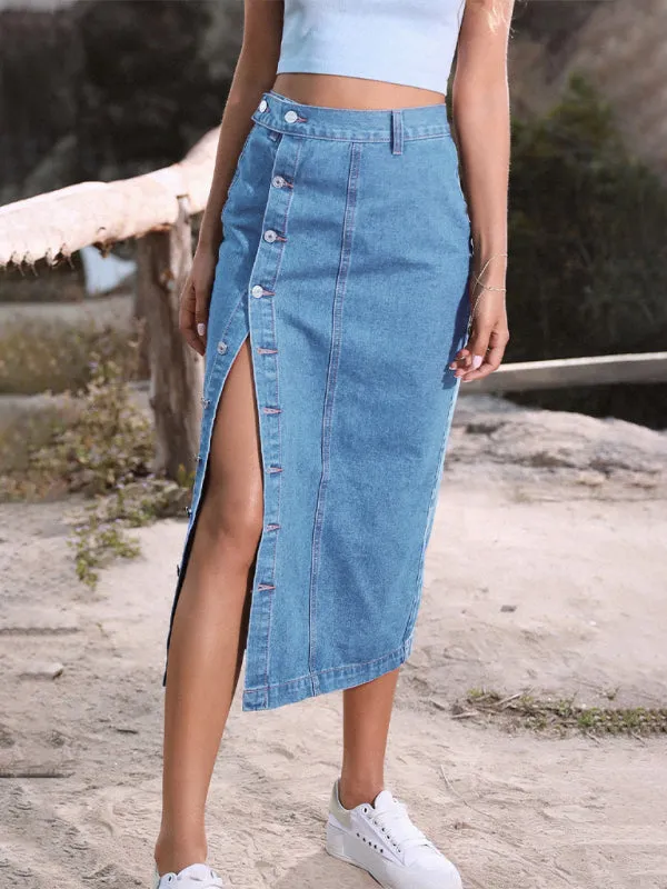 Irregular Split Denim High Waist Skirt