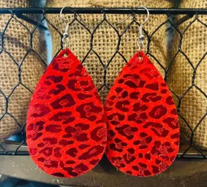 Jewelry - Red Leopard Tear Drop Earrings