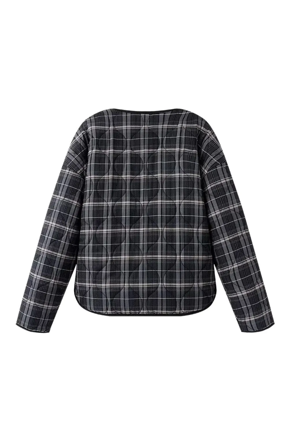 'Justine' Stylish Plaid Round-Neck Cotton Jacket