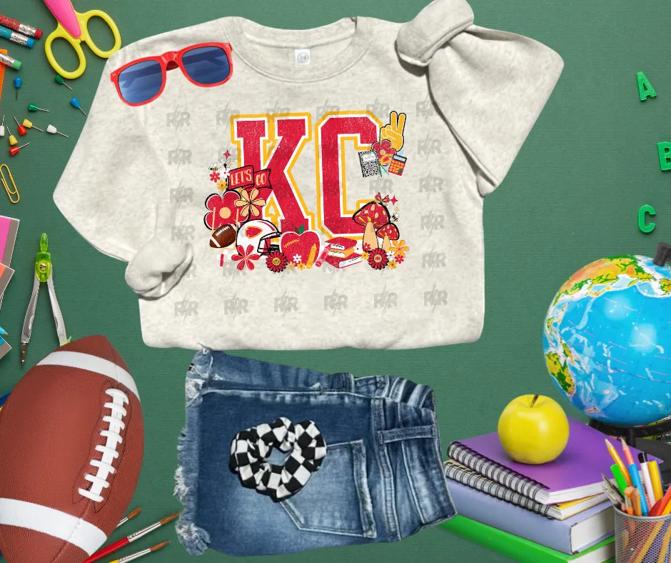 KC Retro School Icons w/ Mushrooms Ash/Natural Sweatshirt