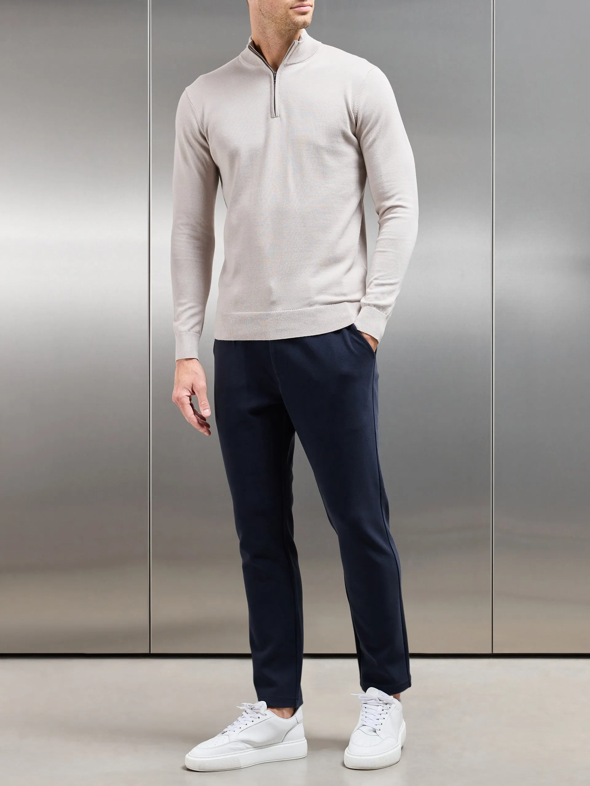 Knitted Tailored Chino Trouser in Navy