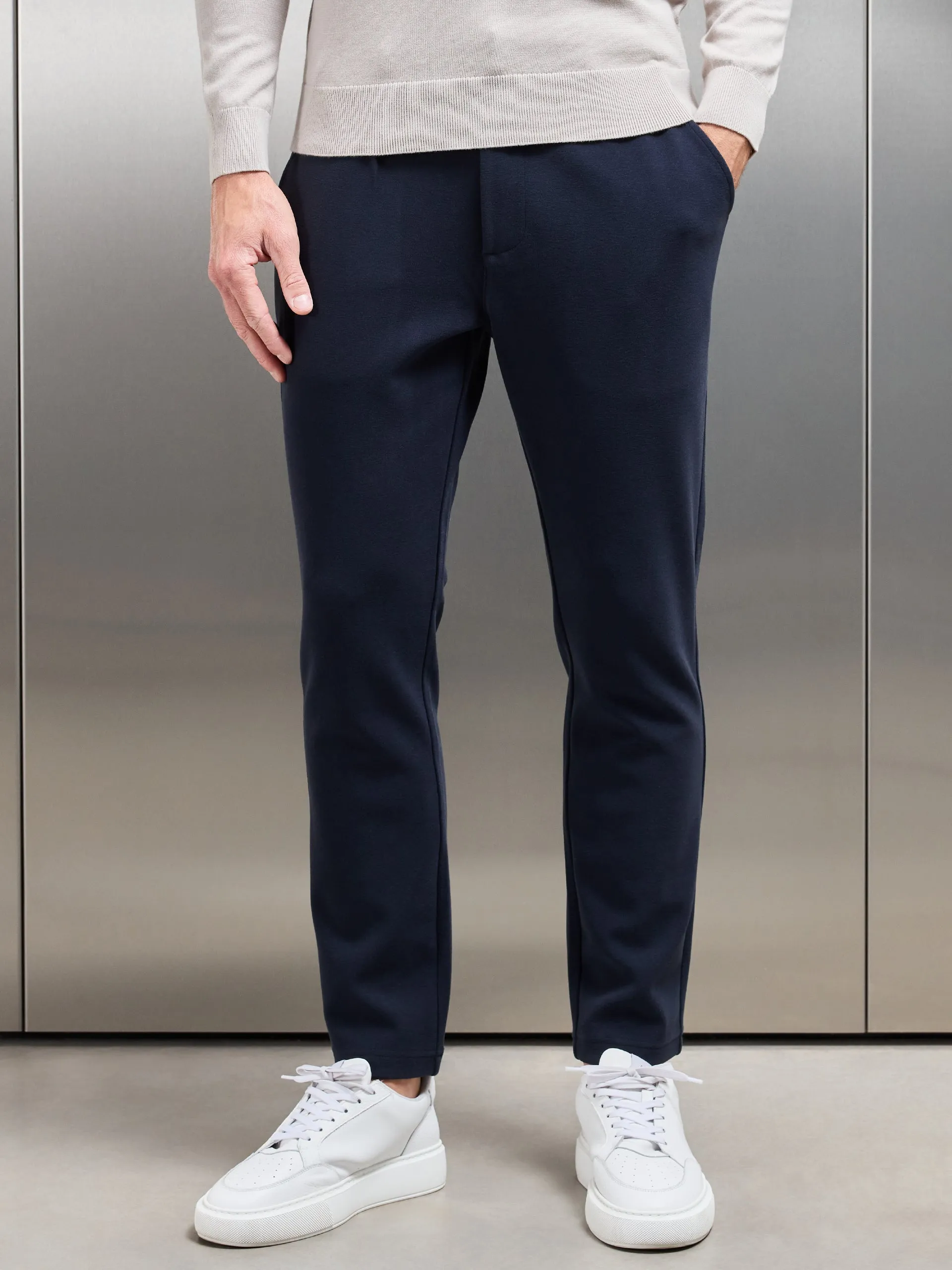 Knitted Tailored Chino Trouser in Navy