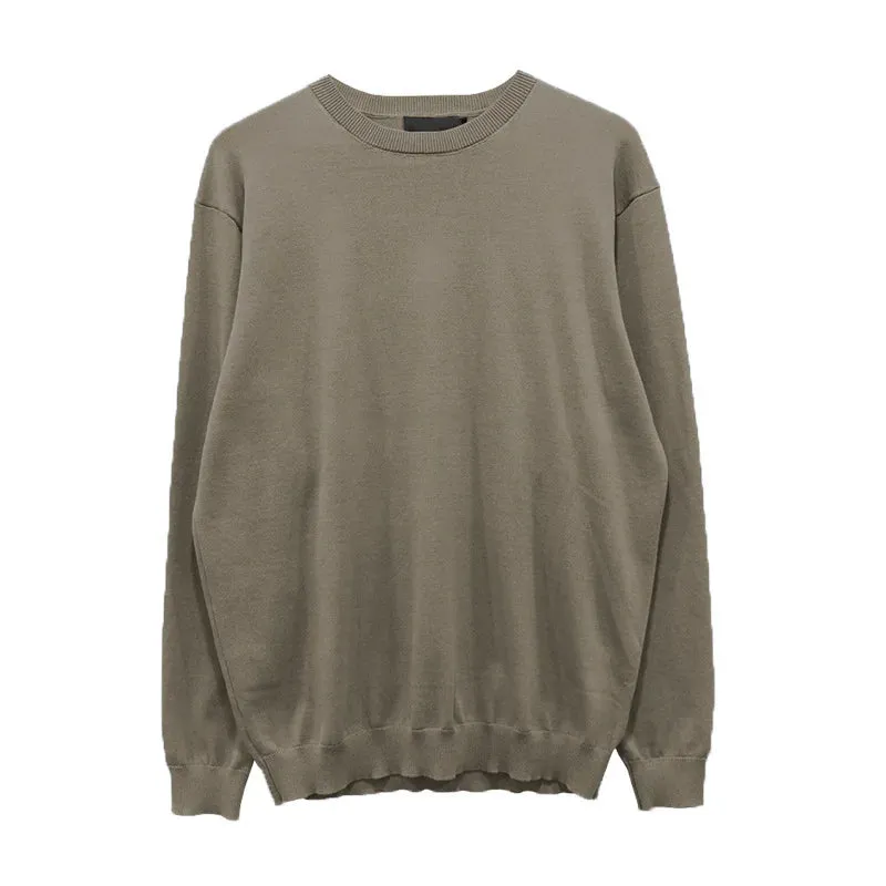 Korean Style Men's Sweater Loose Round Collar Knitted Solid Color Male Pullover Casual Tops New Autumn Simple 9C7801