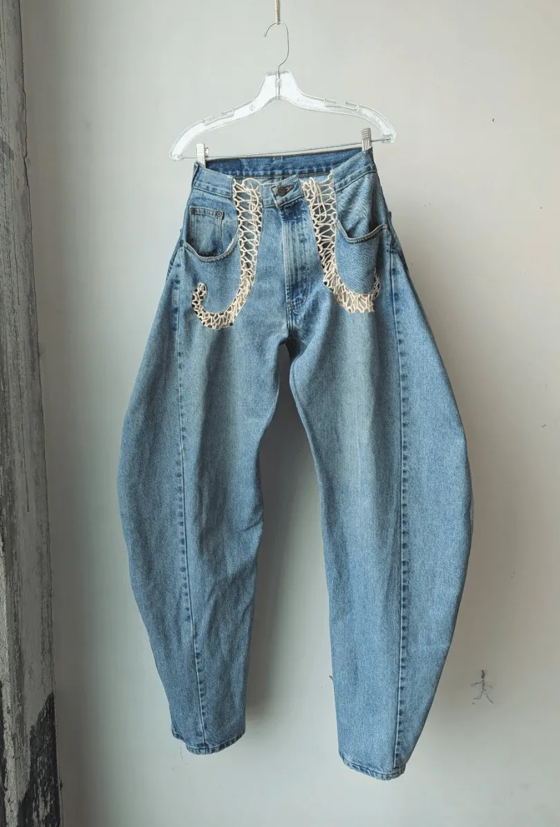 Lace Circle Denim Pants