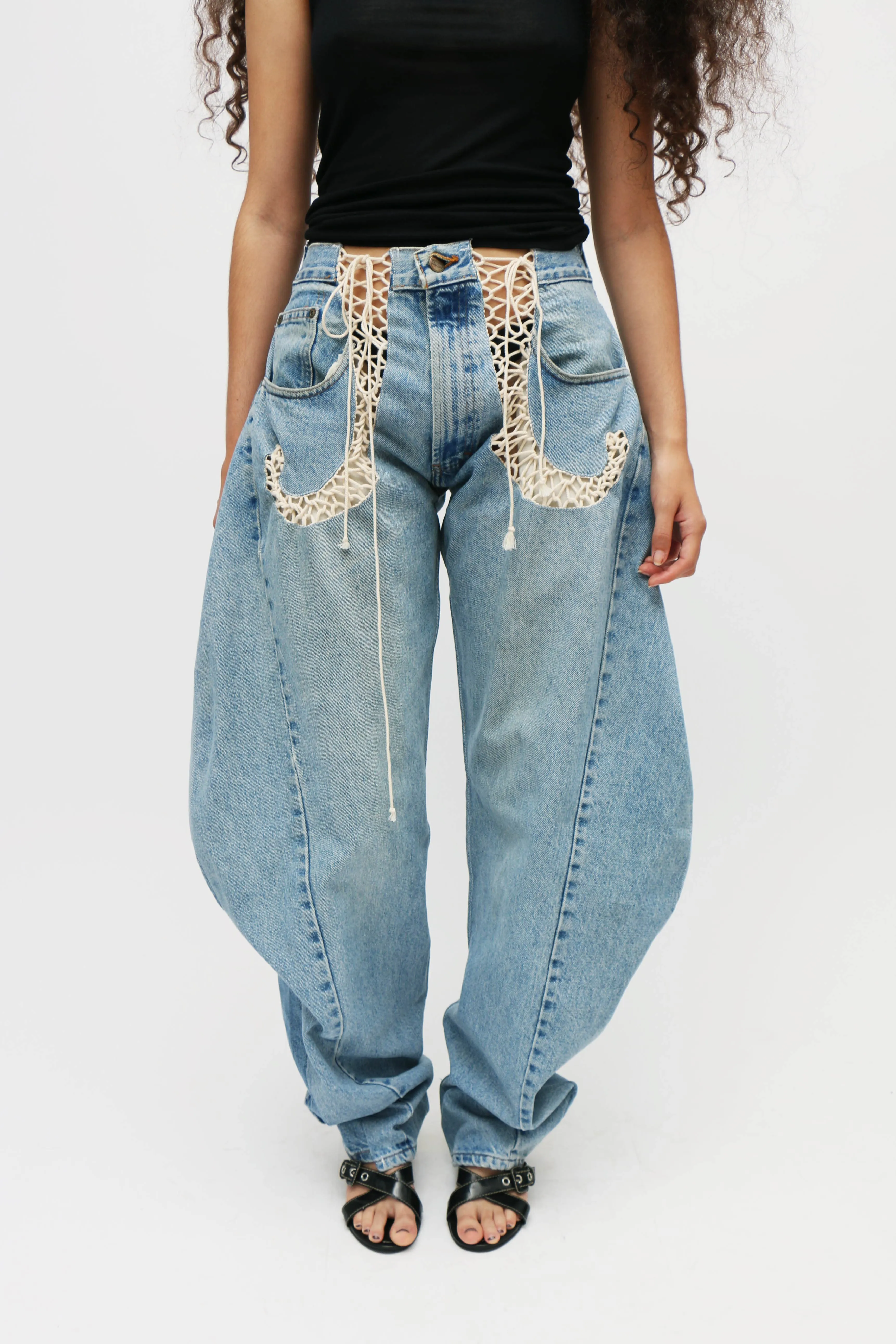 Lace Circle Denim Pants