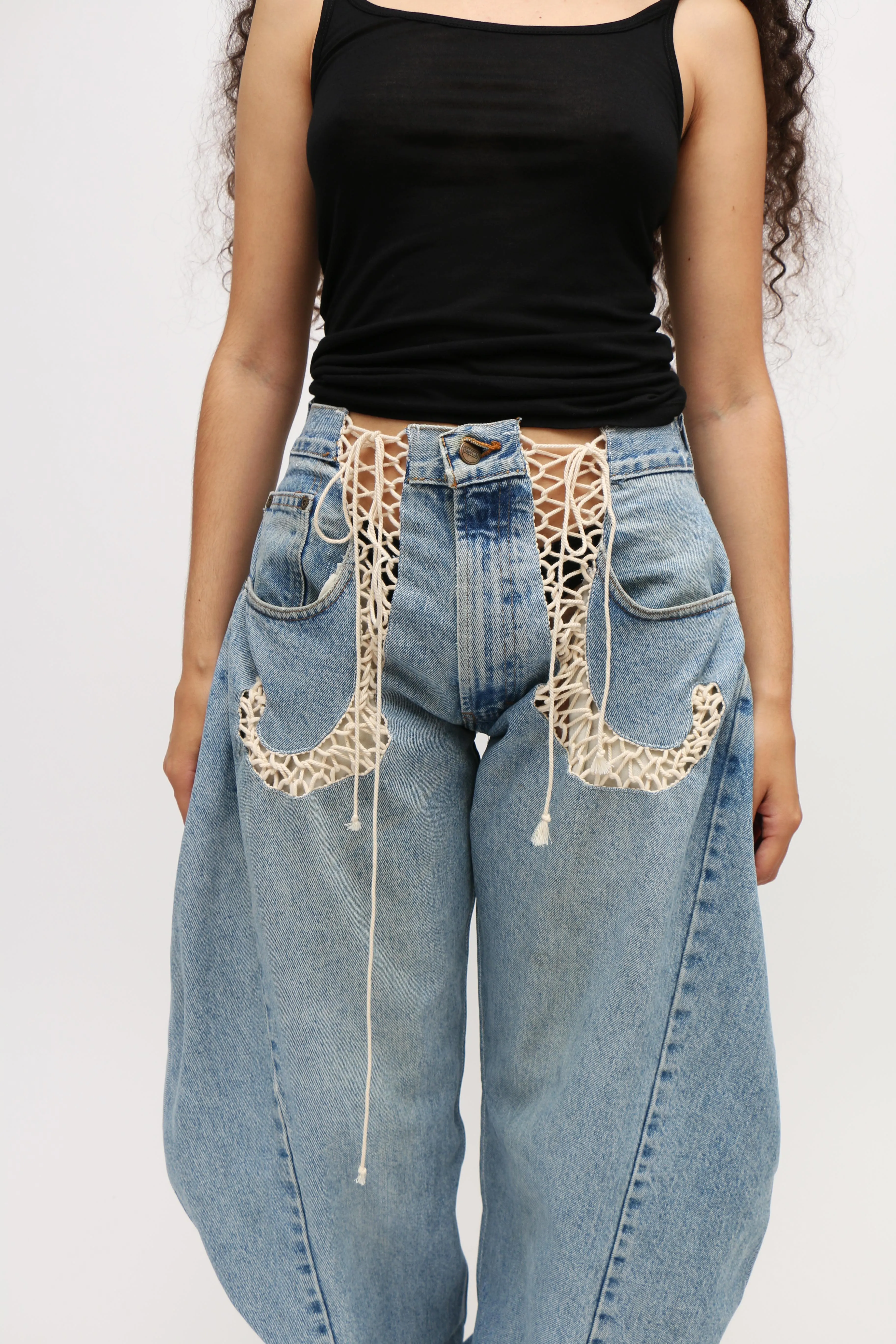 Lace Circle Denim Pants