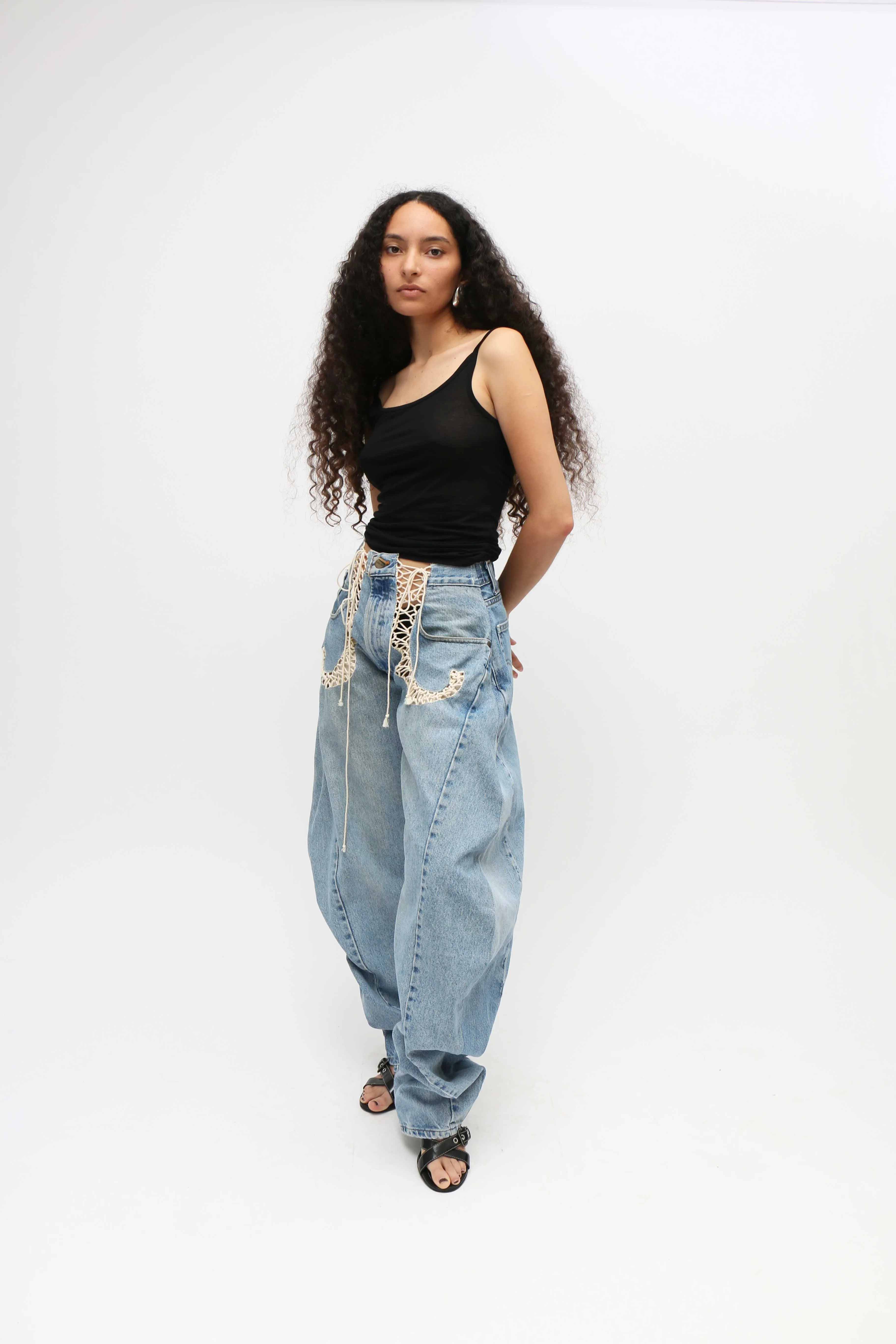 Lace Circle Denim Pants