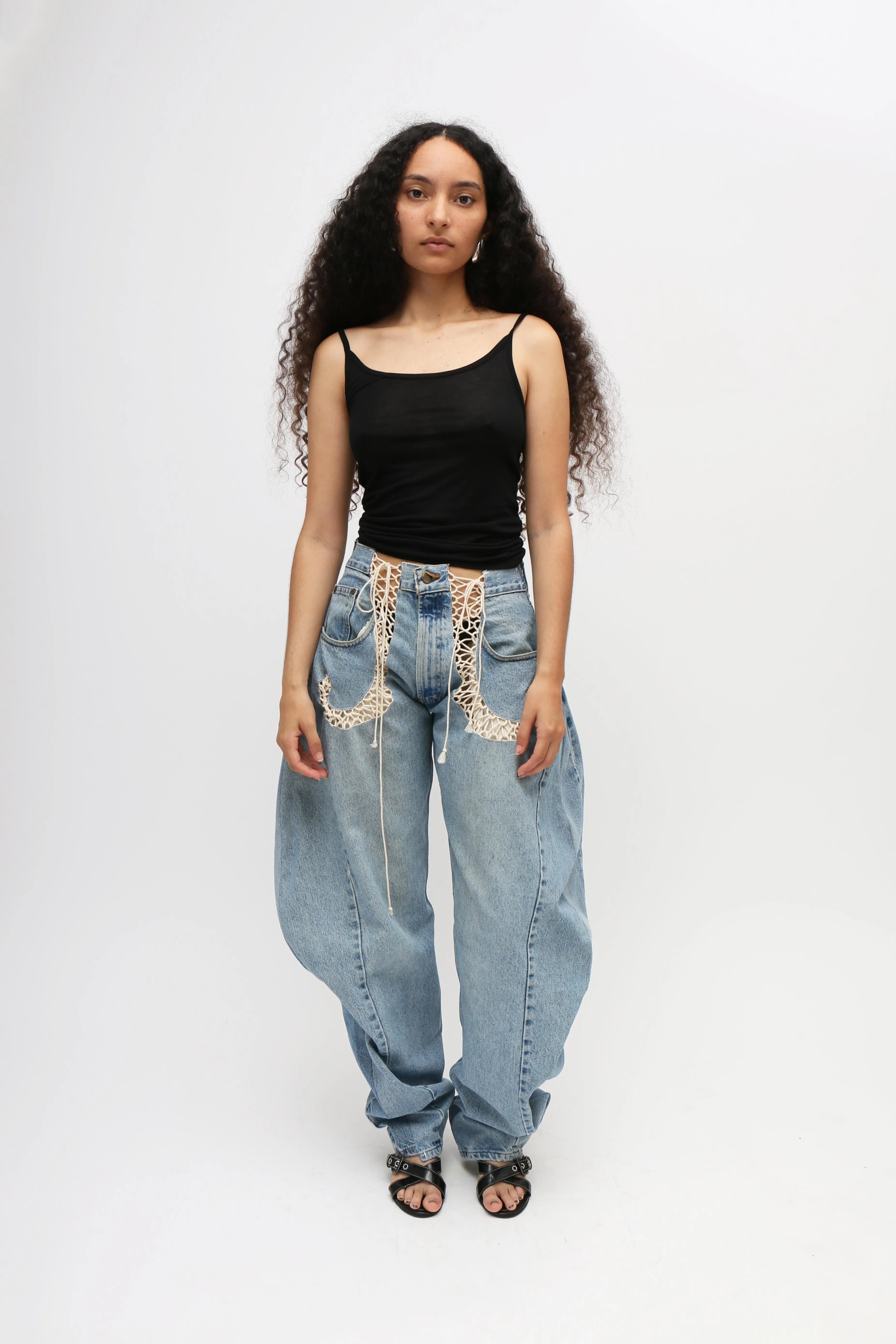 Lace Circle Denim Pants