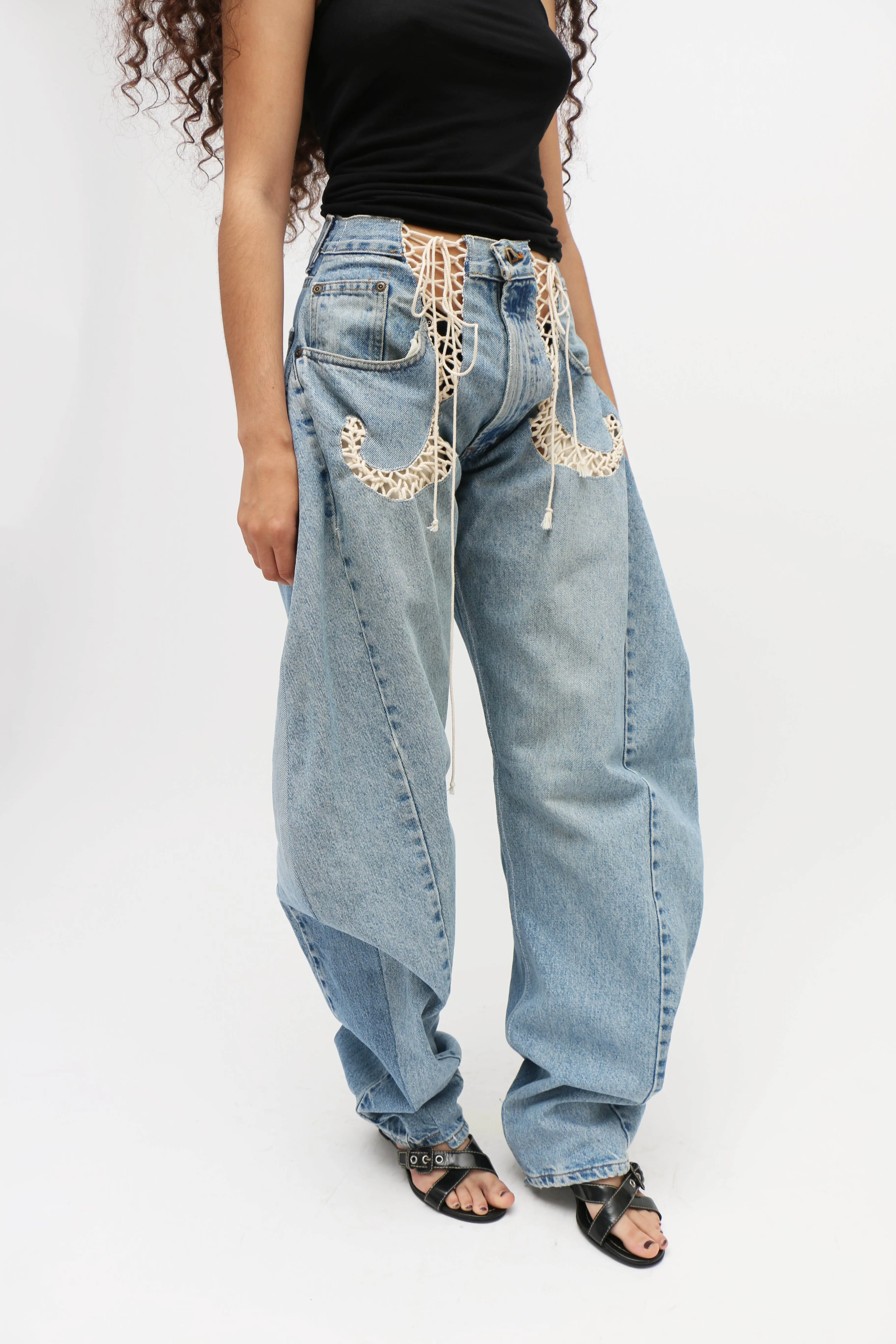 Lace Circle Denim Pants