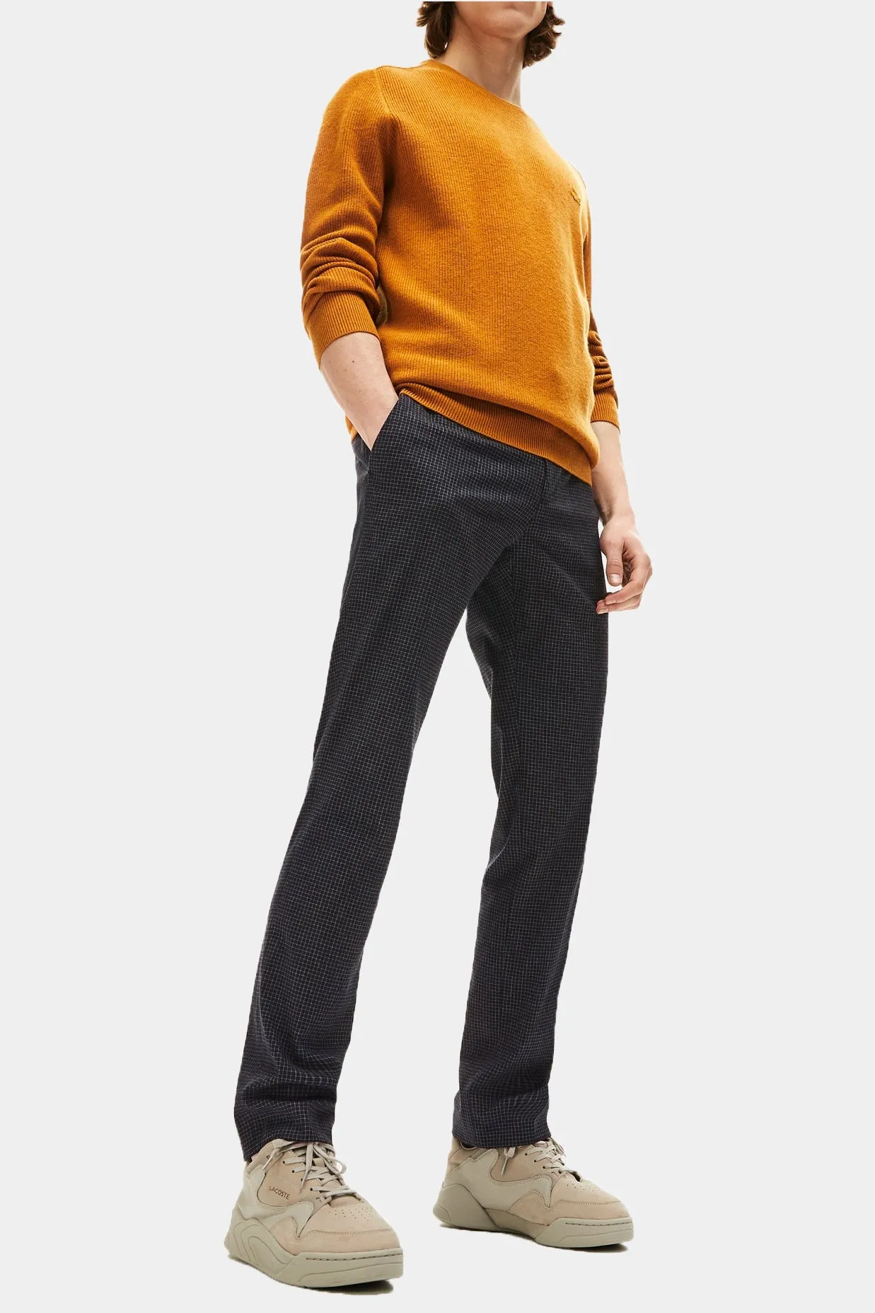 Lacoste - Wool Blend Slim Fit Check Chino Pants