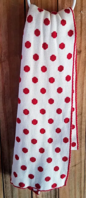 Ladies cotton scarf with red& white dots- reversible & machine wash  70" one size