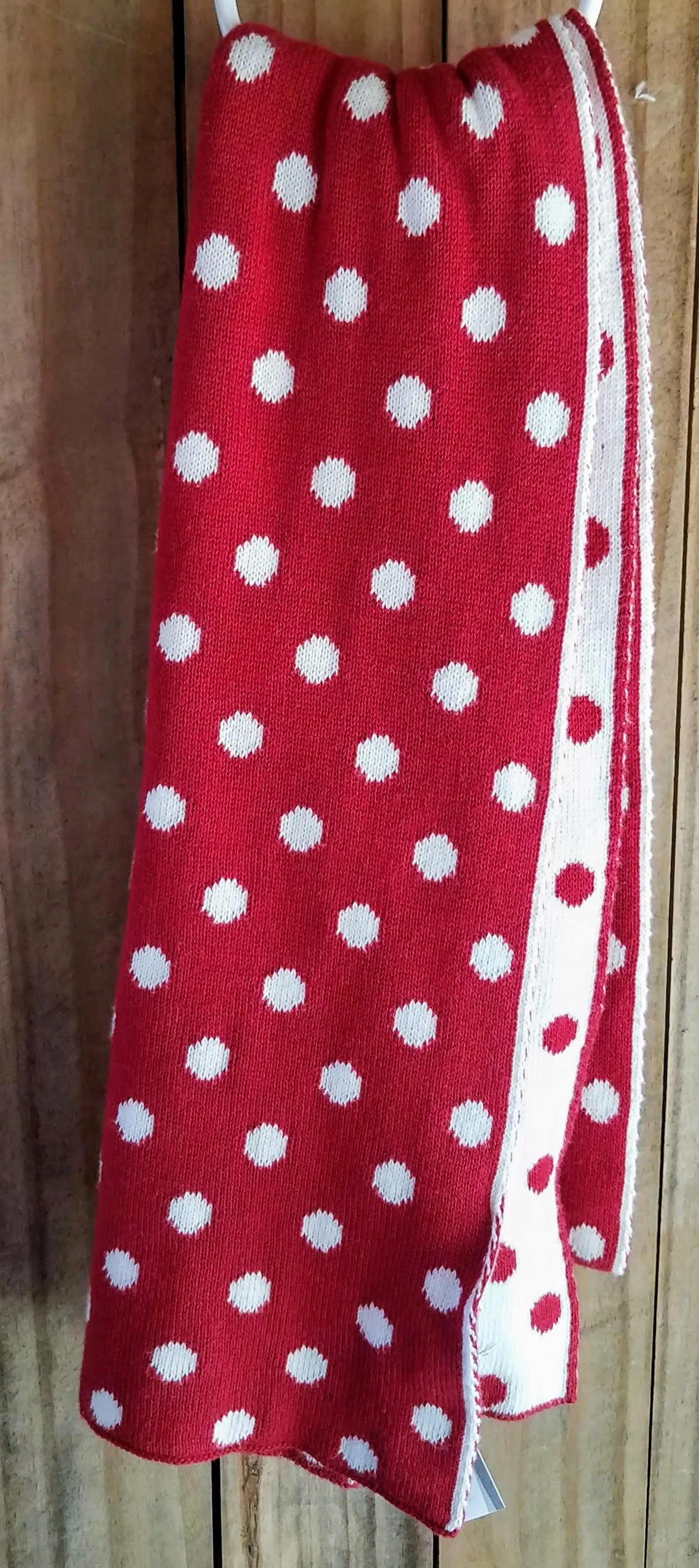 Ladies cotton scarf with red& white dots- reversible & machine wash  70" one size