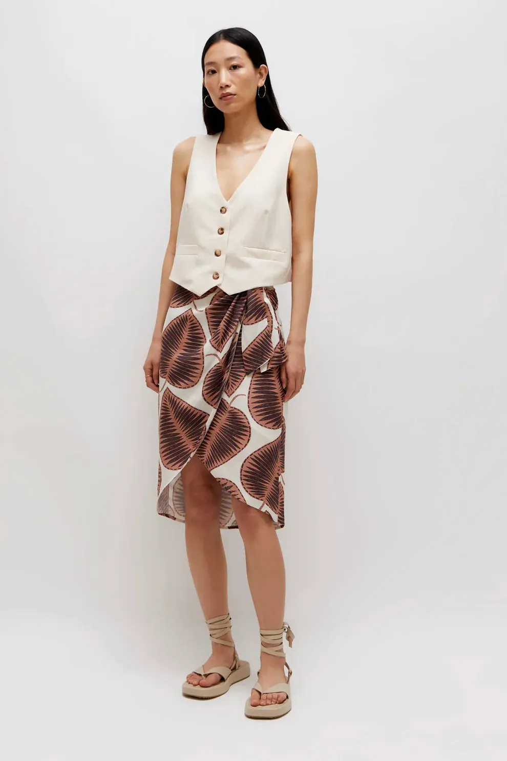 Leaf Print skirt - Coffee