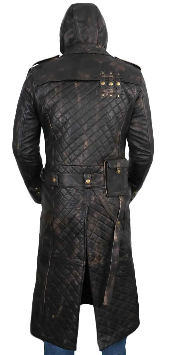 Leather Jackets Hub Mens Genuine Cow Ruboff Leather Long Coat (Black-Rubboff, Trench Coat) - 1802009