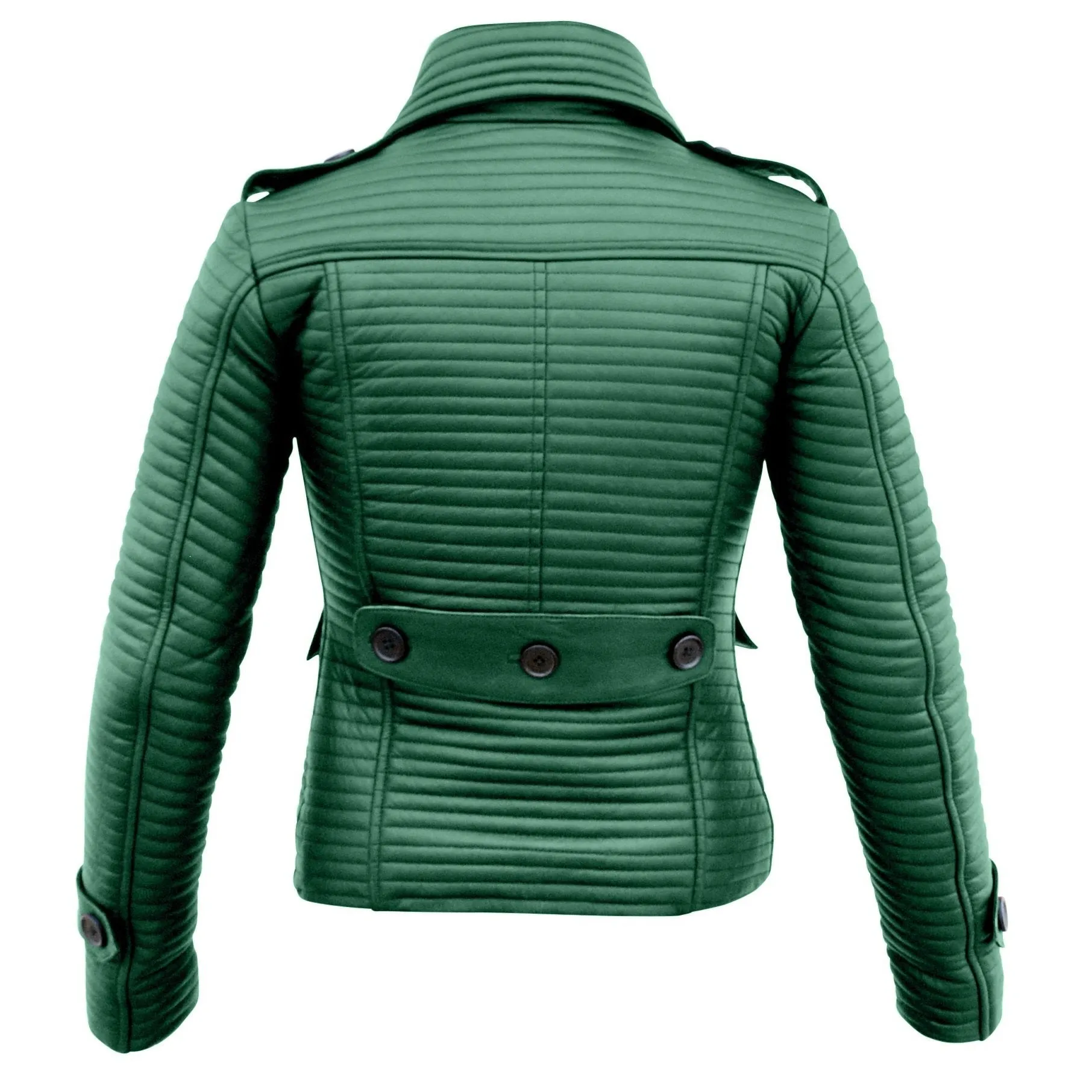 Leather Skin Women Green Rib Quilted Genuine Leather Jacket