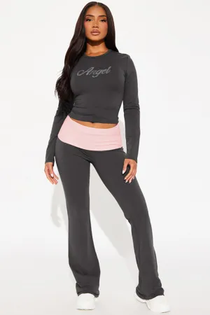 Letter Rhinestone Long Sleeve Flare Pants Set