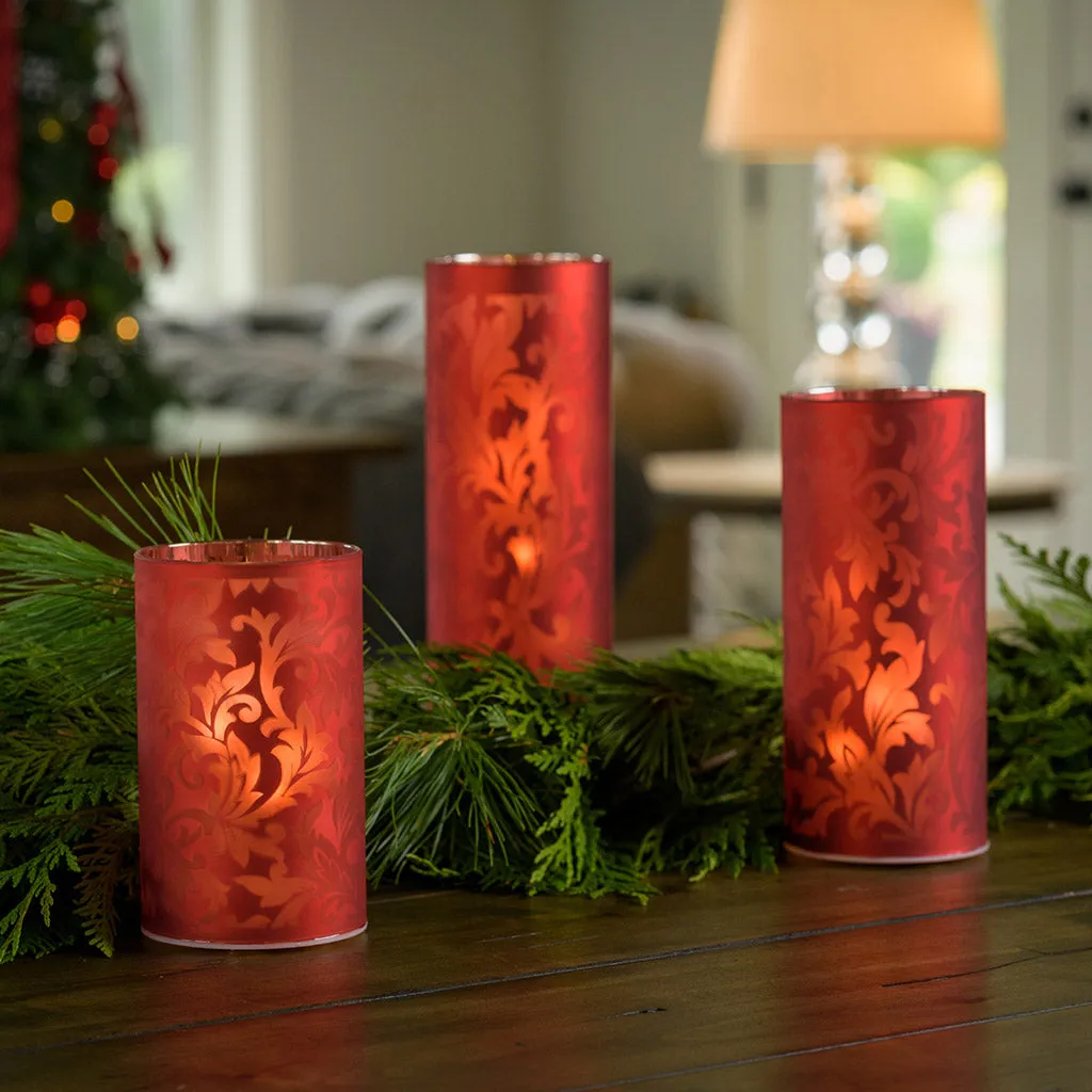 Lighted Red Glass Luminaries