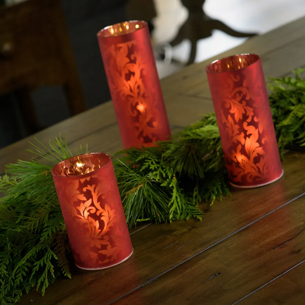 Lighted Red Glass Luminaries