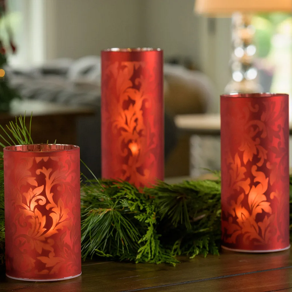 Lighted Red Glass Luminaries