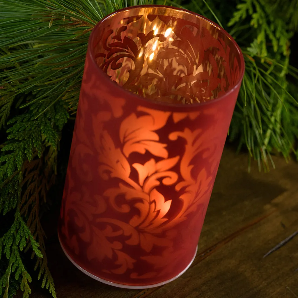 Lighted Red Glass Luminaries