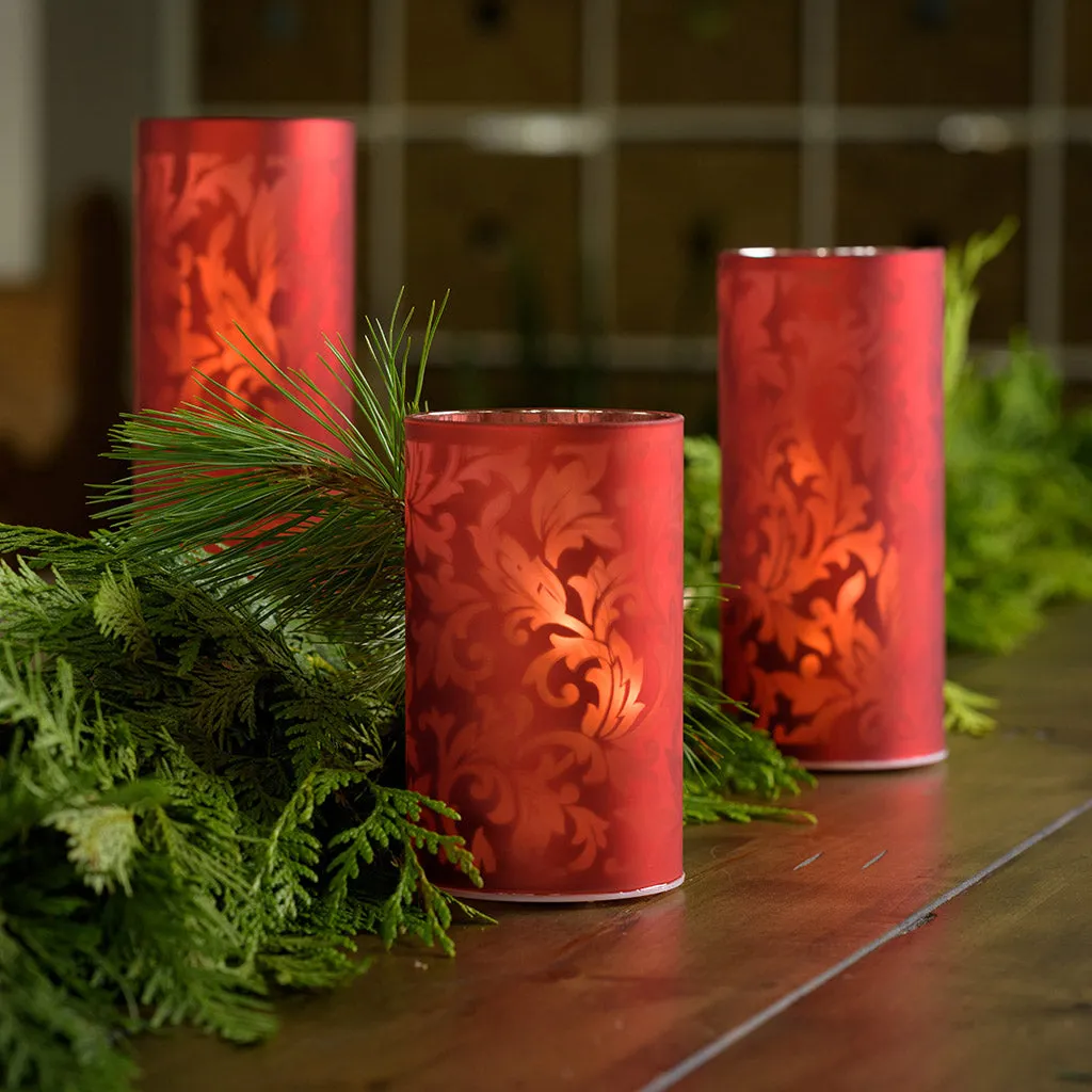 Lighted Red Glass Luminaries