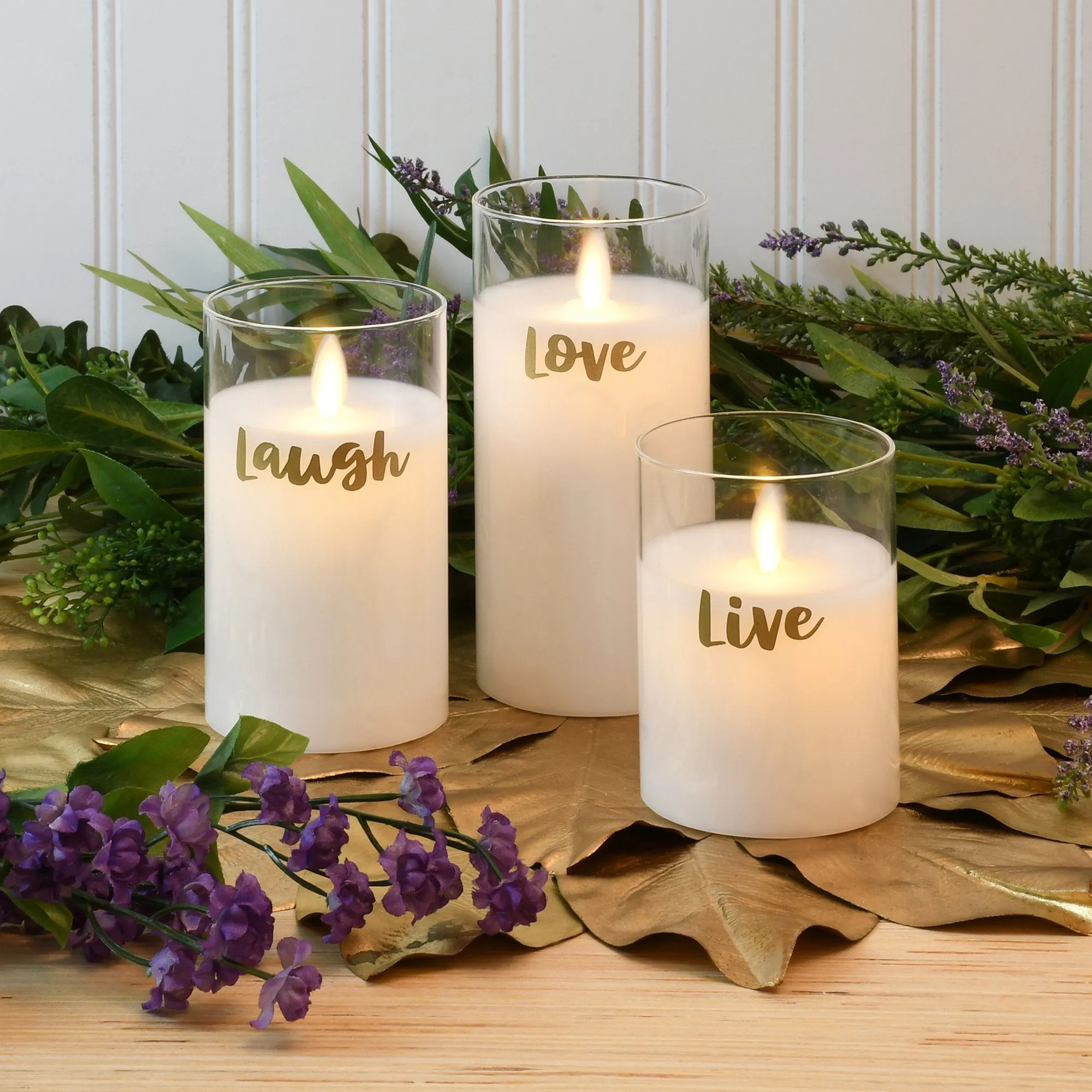 Live Laugh Love Moving Flame LED Glass Candles