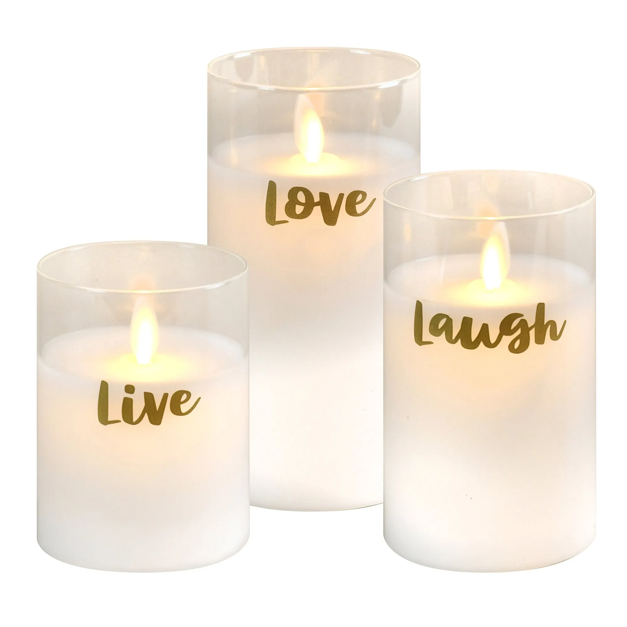 Live Laugh Love Moving Flame LED Glass Candles