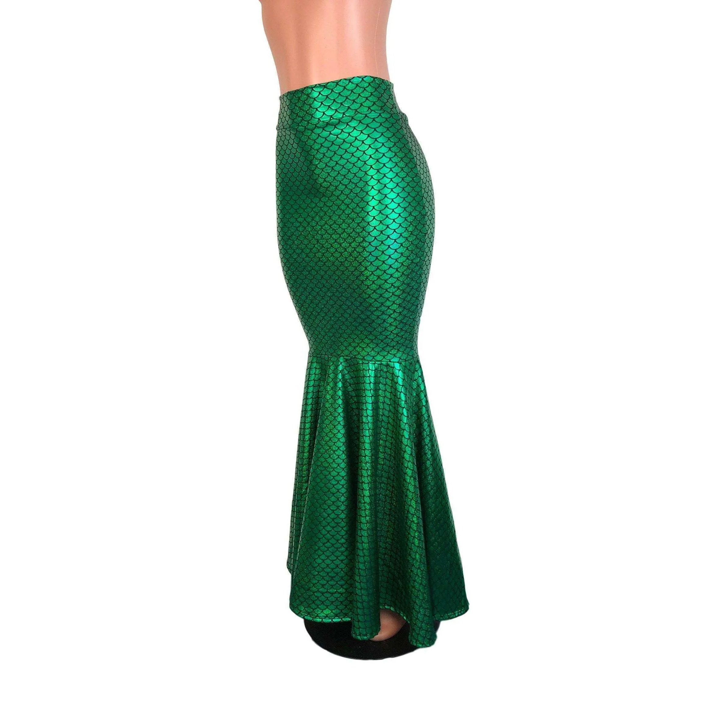 Long Mermaid Skirt - Green Mermaid Scales Fit n Flare Maxi Skirt