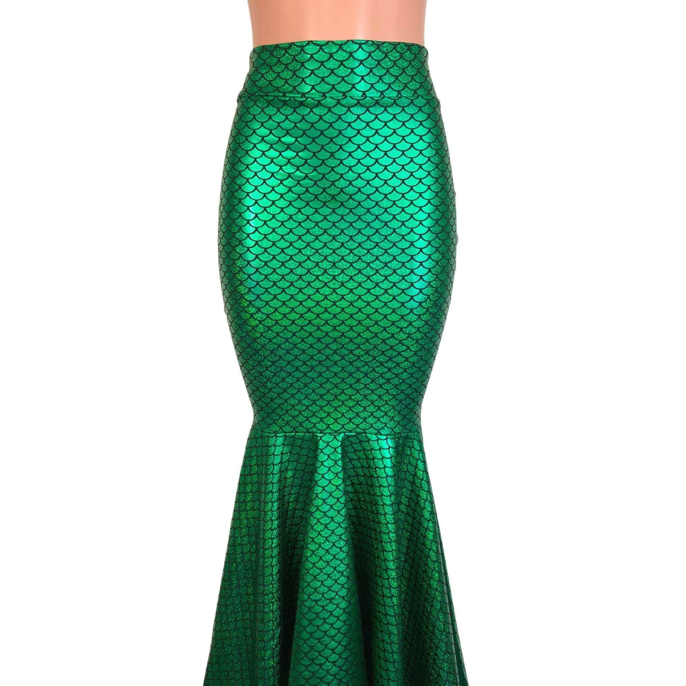 Long Mermaid Skirt - Green Mermaid Scales Fit n Flare Maxi Skirt