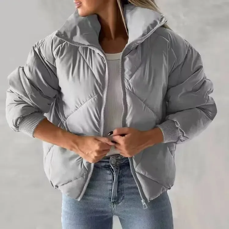 Long Sleeve Zipper Winter Quilted Short Cotton Jacket